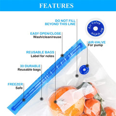 Reusable Vacuum Food Storage Zipper Bags Set Electric Handheld Vacuum Sealer